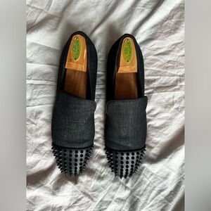 Christian Louboutin Dandelion Spikes Loafers Black Denim Studded Slip On EU 44